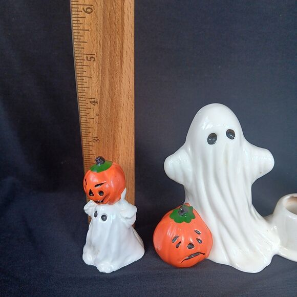 Vintage Bone China Ghosts with Pumpkin Jack O Lanterns Candle Holder Halloween 3 - Picture 6 of 16